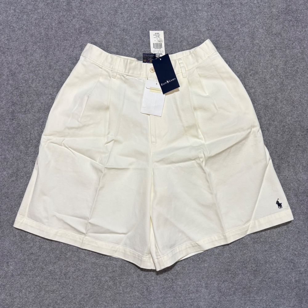 Polo Ralph Lauren Women Cream Pleated Chino Shorts Size 12 NWT Vintage Style